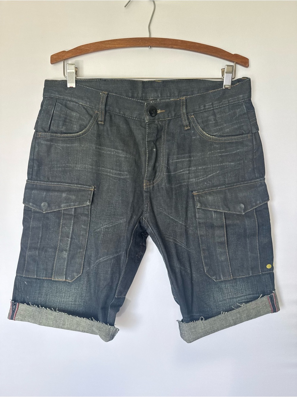 A/X Armani Exchange Dark Wash Redline Selvedge Denim Cargo Shorts